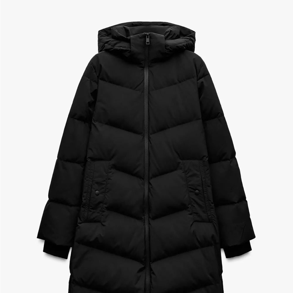 Black Hooded Long Down Jacket